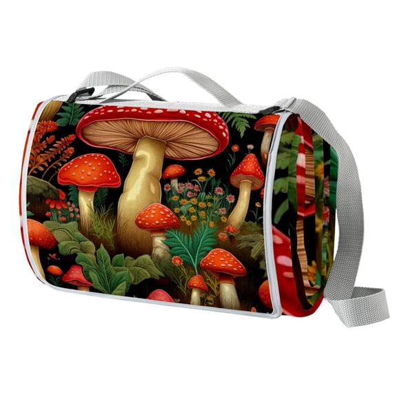 Mushroom Canvas Beach Blanket Picnic Mat - Waterproof and Sandproof Outdoor Camping Mat with Carry Bag - Large Size for Beach, Picnics, and Travel - Durable and Easy to Clean - 200x150cm