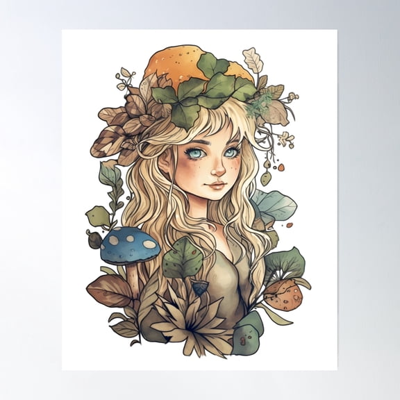 Mushroom Cap Blonde Forest Fairy Poster Wall Art, Modern Wall Decor, 8x12 UNFRAMED