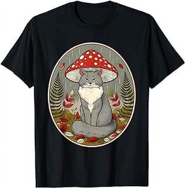 Mushroom Cat, Cottagecore Aesthetic Cat With Mushroom Hat T-Shirt ...