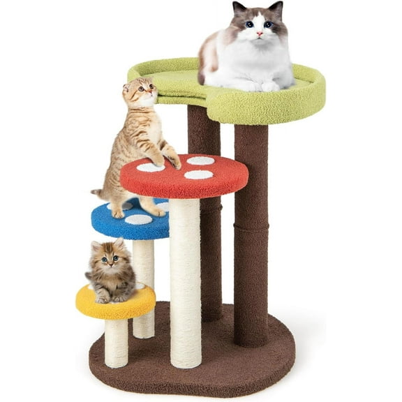 Mushroom Cat Tree, 37 Inches Tall Multi-Level Cat Tower with Natural Sisal Scratching Posts, Cozy Top Perch & Removable Soft Mat, Cute Cat Tree Tower for Indoor Cats Large Adult