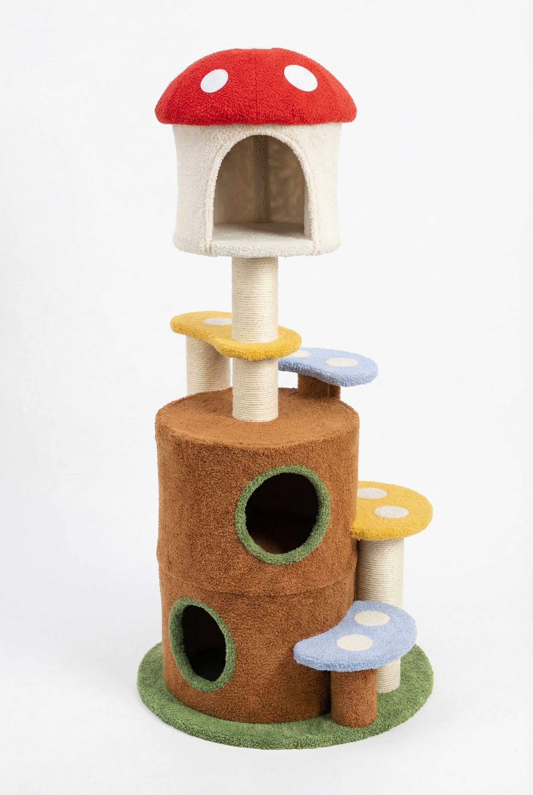 Mushroom Cat Tree, Cozy Condo Hideouts, Soft Plush, Sisal Scratching Posts, Forest Decor