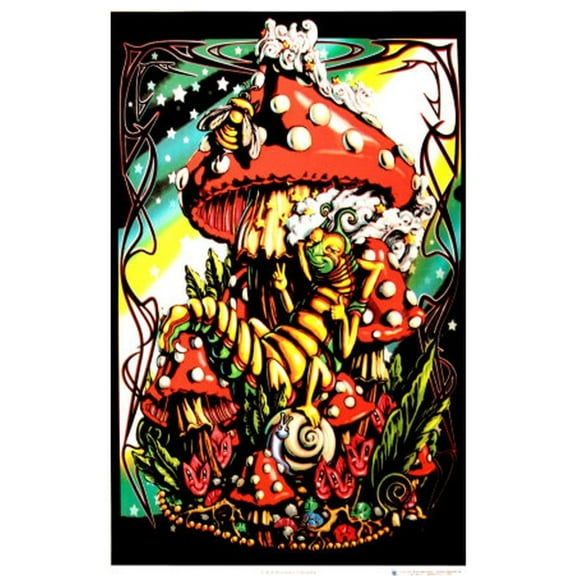 Mushroom Caterpillar Blacklight Poster - 22x34
