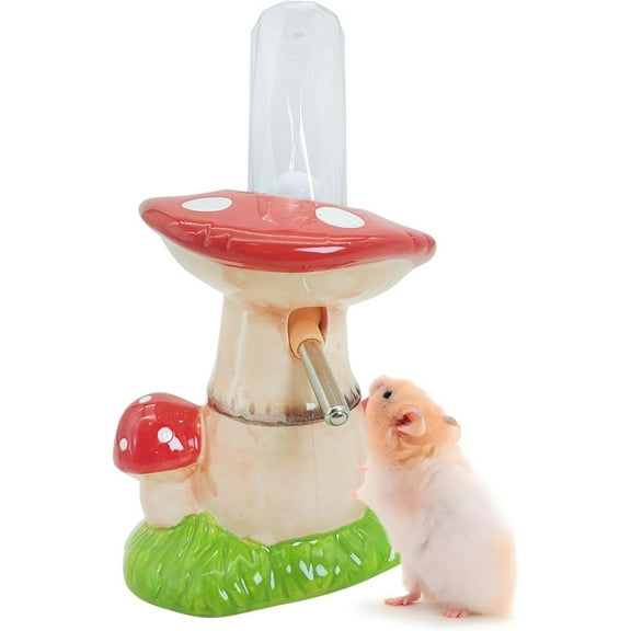 Mushroom Ceramic Hamster Water Bottle 80ML Automatic Gerbil Water Bottle Non Drip with Stand Vertical Hamster Water Dispenser for Guinea Pigs Gerbils Rats Rabbits and Mice