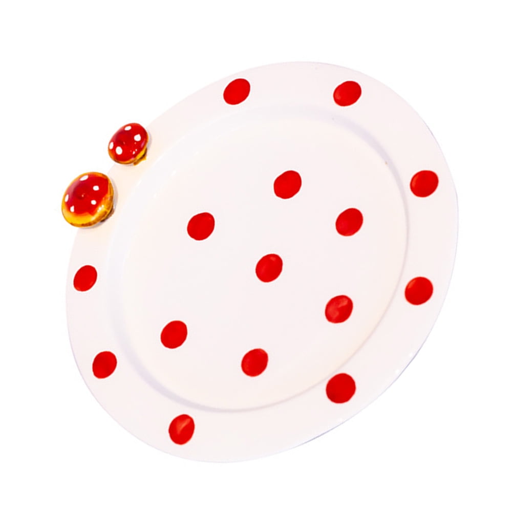 Mushroom Ceramic Plate Dot Food Round Serving Platter Sushi Tray