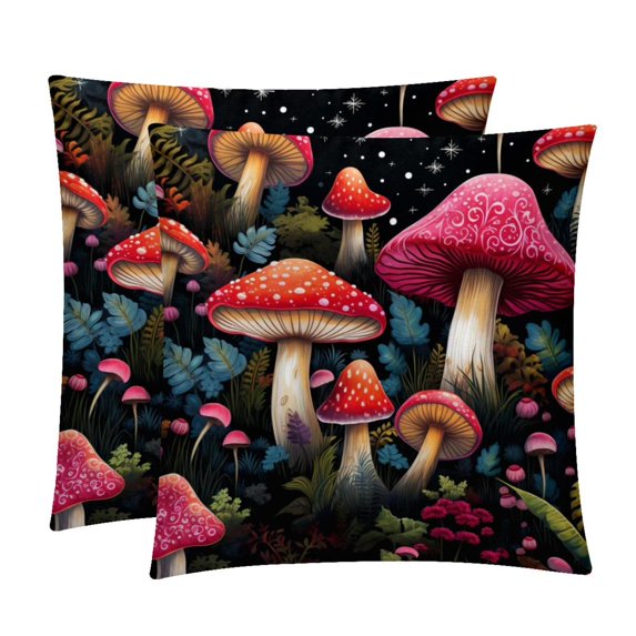 Mushroom Chair Pillow Covers Set with Unique Patterns for Bed and Throw Pillows - Sizes 16x16, 18x18, 20x20 Inches for Various Occasions - Set of 2 Items