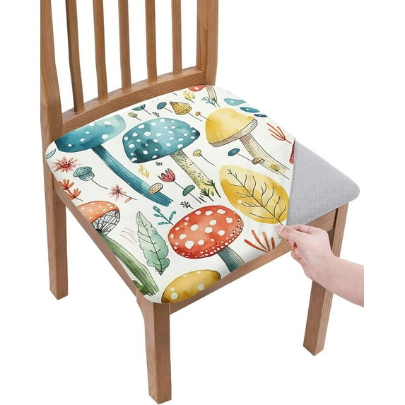 Mushroom Chair Seat Covers for Dining Room Stretch Chair Seat Covers Set of 4, Chair Seat Protector Cushion Slipcovers for Kitchen Restaurant Office Colorful Cartoon Abstract Kids Flower Leaves