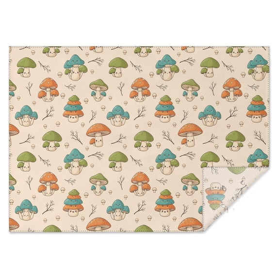Table Menu App Mushroom and Character Beige Pattern Waterproof Tablecloth, Rectangular ...