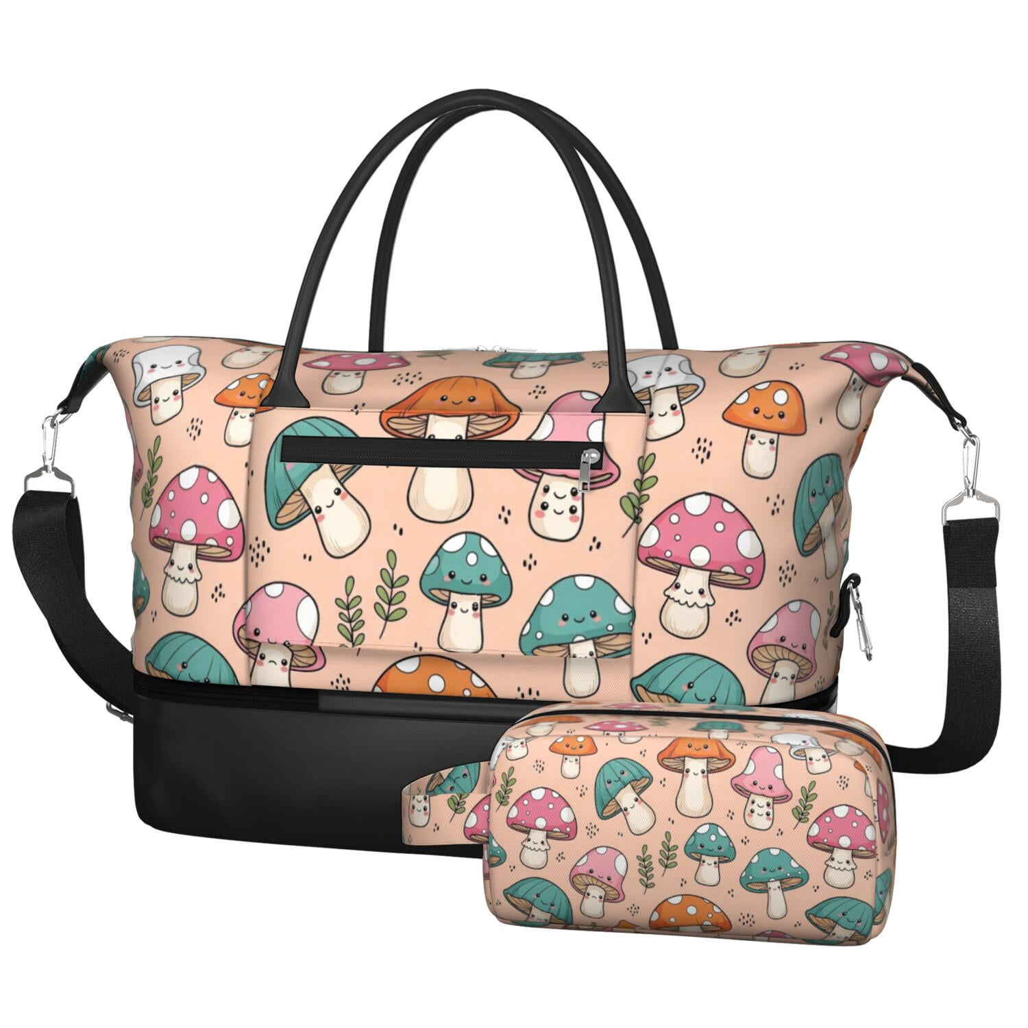 Mushroom and Character Peach Pattern 2 Piece Travel Bag Set, Camping ...