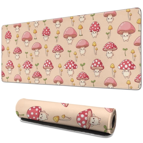 Library Mouse Characters Mushroom and Character Peach Pattern Extended Large Mouse Pad, Desk ...