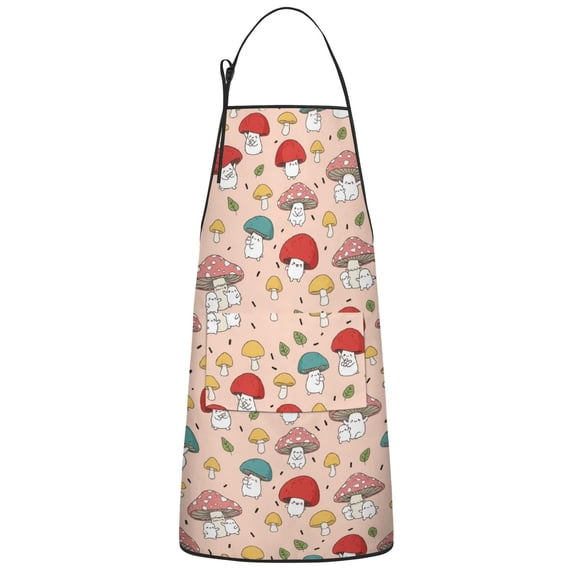 Apron Patern Mushroom and Character Pink Pattern Apron for Women with Pockets ...