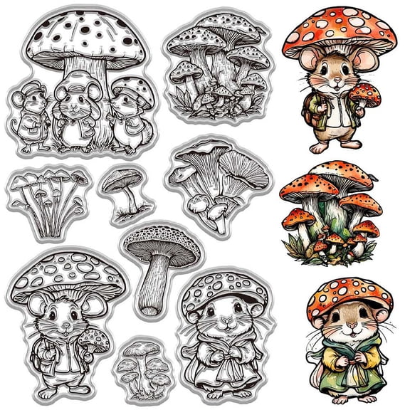 Mushroom Clear Rubber Stamps Mouse Vintage Reusable Plant Spring Transparent Silicone Seals Pine Cones
