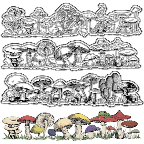 Mushroom Clear Stamps Plant Frog Reusable Retro Transparent Silicone Stamp Seals for Journaling Card Making DIY Scrapbooking Photo Album Decorative White DIY