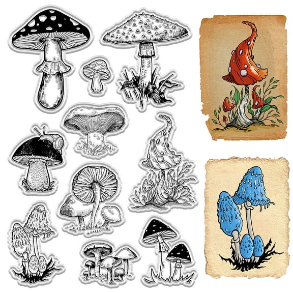 Mushroom Clear Stamps Undergrowth Vintage Reusable Retro Postmark Transparent Silicone Stamp Seals for Journaling Card Making Decor DIY