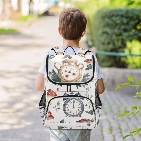 Mushroom Clock Cups Backpack Big Laptop Backpack Casual Daypack Quilted Large Capacity Large Bookbags
