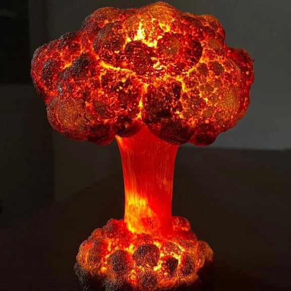 Mushroom Cloud Night Light, USB Desktop Lamp with Wood Resin Base, Dimmable LED Mood Lighting for Bedroom, Home Office Decor, Unique Gift Idea