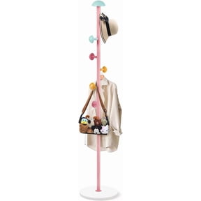 Mushroom Coat Rack, Free Standing Hall Coat Tree with 7 Mushroom Hooks, 2 Adjustable Height Metal Coat Tree Clothes Hanger for Entryway, Hallway, Bedroom, Pink