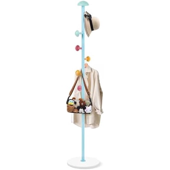 Mushroom Coat Rack, Metal Coat Tree Stand with 7 Hooks, Marble Base, 2 Adjustable Height Freestanding Coat Rack for Coats, Hats, Scarves and Handbags for Entryway, Hallway, Bedroom, Office, Blue