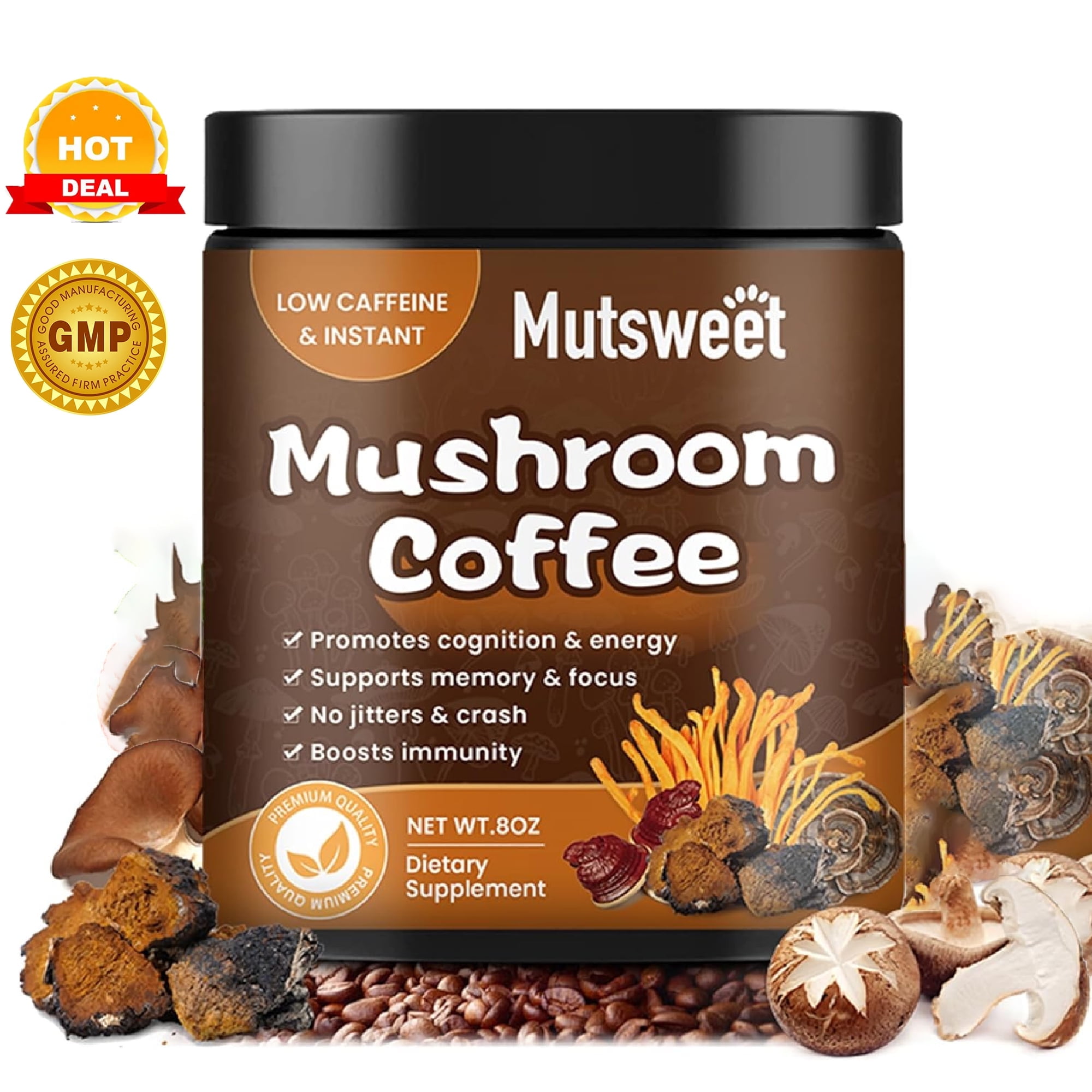Mushroom Coffee (57Servings) 12 Mushrooms (Lion’s Mane, Cordyceps, Turkey Tail & Beta-Glucan) Mixed With Gourmet Arabica Instant Immune Boosting Coffee For Focus & Gut Health Support