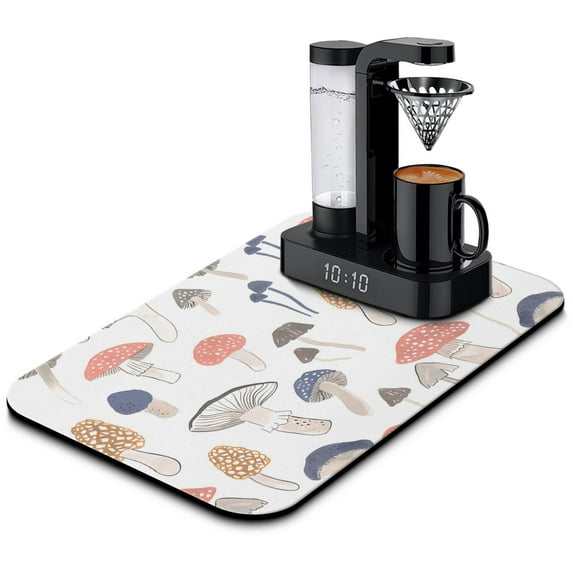 Mushroom Coffee Drying Mat for Kitchen Counter Gothic Witchy Fern Leaves Diatom mud Drying Mats Absorbent Reversible Dish Pad Draining Mats for Countertop Coffee Mats Medium 19.5x12in Gifts