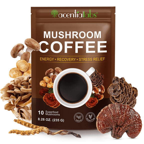 Mushroom Coffee Organic (60 Servings) 10 Mushrooms (Lions Mane, Cordyceps, Turkey Tail & Other) Mixed With Gourmet Arabica Instant Immune Boosting Coffee for Focus & Gut Health Support