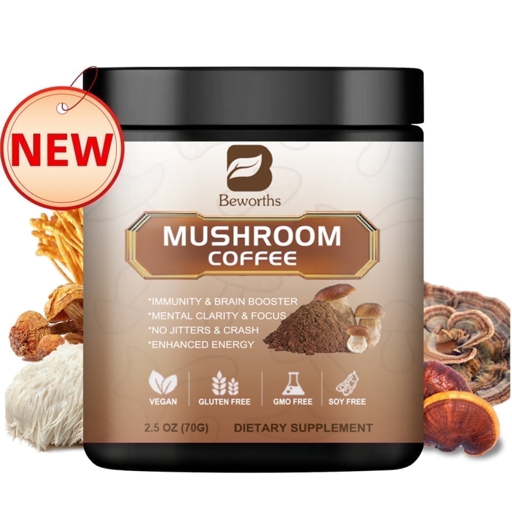Walmart discount codes: Mushroom Coffee - Organic Instant Coffee Mix with Reishi, Cordyceps, Lion's Mane, Chaga & Turkey Tail Mushrooms - Mushroom Coffee Powder for Energy, Mental Clarity & Focus, 70g/2.5oz