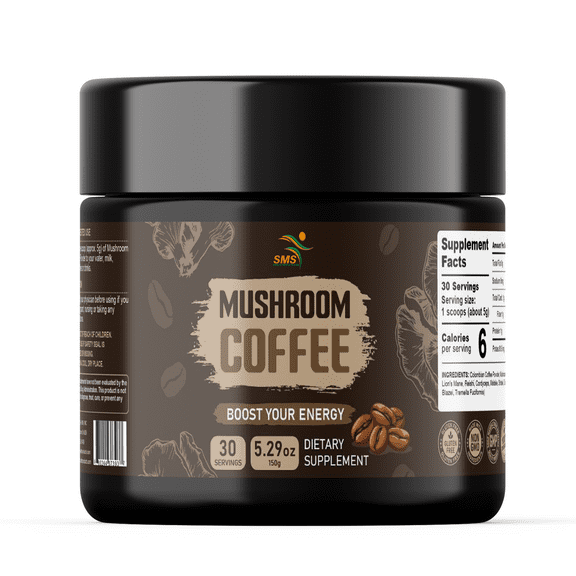 Mushroom Coffee Powder 150g, 9 Mushroom Blend with Lions Mane, Reishi, Chaga, Cordyceps & More, Natural Energy & Focus Vegan, Non-GMO, Gluten-Free Colombian Coffee