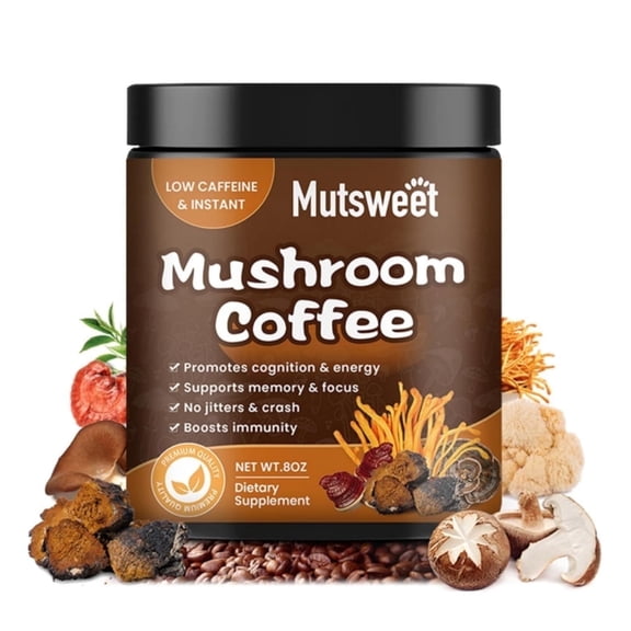 Mushroom Coffee Powder, Mushroom Powder Blend with Lions Mane, Reishi, Cordyceps, Turkey Tail, Chaga - Mushroom Supplement for Energy, Focus, Immune Support - 8 oz