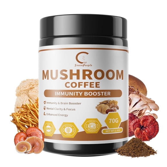 Mushroom Coffee Powder, Mushroom Supplement Powder, Mushroom Blend Complex for Focus & Memory,Brain, 2.5Oz(70g)