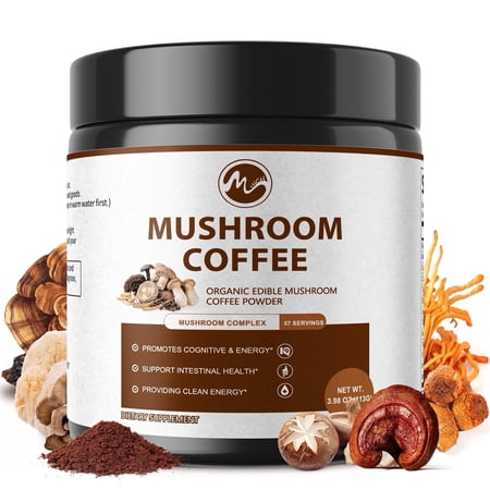 Mushroom Coffee Powder, Mushroom Supplement,for Energy, Focus, Memory and Immunity, 3.98 oz 57 Servings