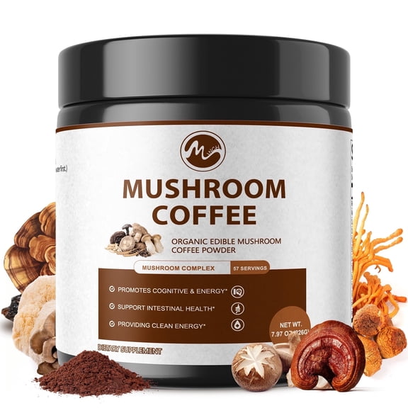 Mushroom Coffee Powder, Mushroom Supplement,for Energy, Focus, Memory and Immunity, 7.97 oz 57 Servings