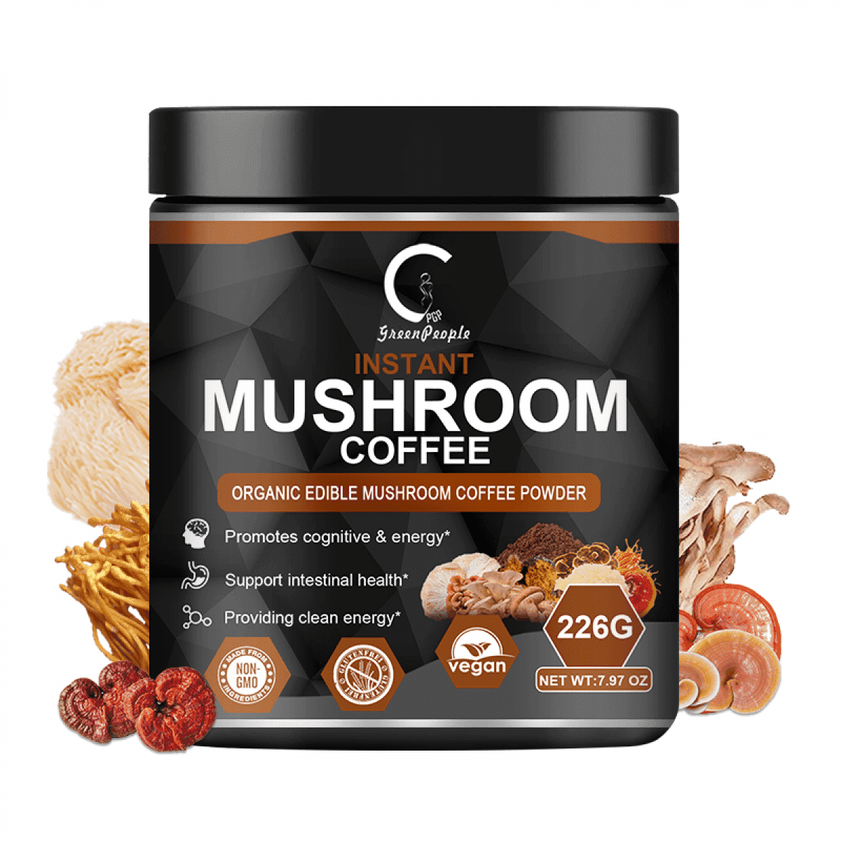 Mushroom Coffee Powder - 7 Mushroom Blend with Lion's Mane, Reishi & Chaga - 226g (7.97oz)