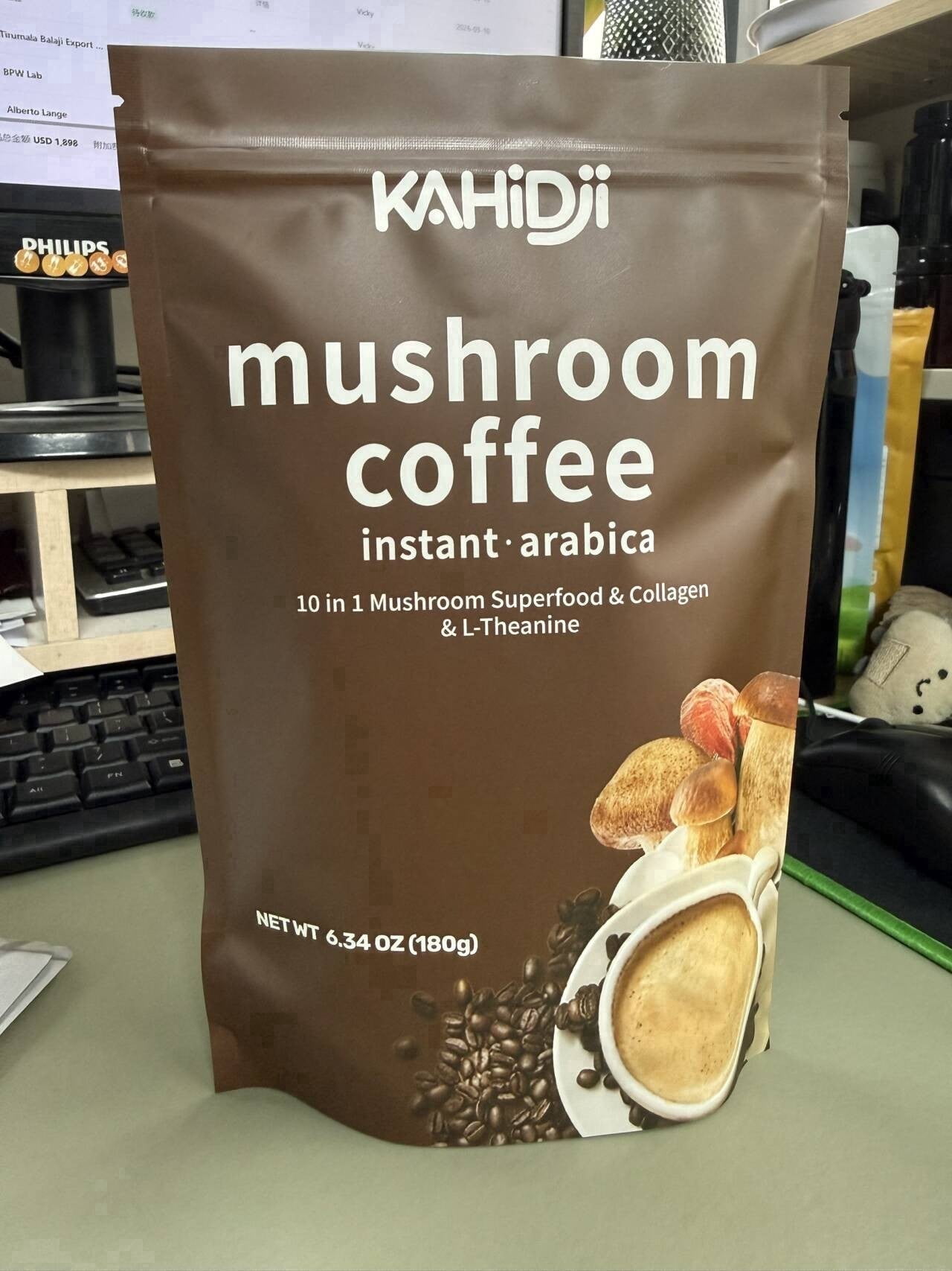 Mushroom Coffee Powder 10-in-1 Blend, 3000mg with Collagen , Caramel Macchiato Flavor, Instant Coffee Mix, 180g