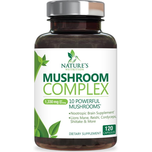 Mushroom Complex Capsules - 10-in-1 Mushroom Adaptogenic Supplement - Premium Lions Mane, Cordyceps, Reishi, Chaga, Shiitake Blend - Best Energy, Focus & Immune Support, Bottled USA - 120 Capsules