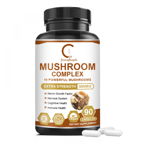 Mushroom Complex Capsules - 10X Lions Mane Mushroom Supplement Capsules with Reishi Chaga Cordyceps & More - Brain Booster, Immune Support, Energy - Mushroom Supplement for Men & Women, 90 Count