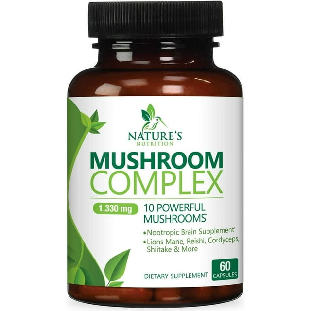 Mushroom Complex Supplement Capsules 10 Mushrooms Lions Mane 60
