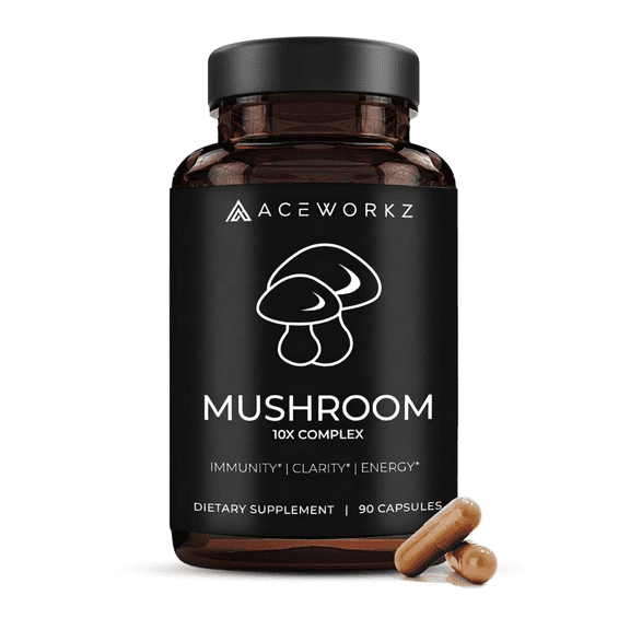 Mushroom Complex Supplement – 14,500mg Organic Ten Mushroom Blend with Lion’s Mane, Reishi & Cordyceps – Memory, Focus & Immune Support – Enhanced Absorption with BioPerine® (90 Capsules)