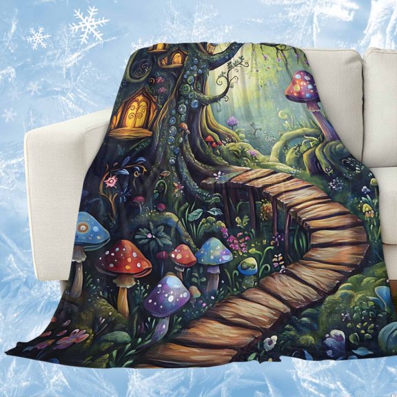 Mushroom Cooling Blanket, Lightweight Breathable Summer Throw Blanket with Double Sided Cold Effect,Dream Forest Wooden Cottage Floral Plant Picnic Beach Blankets Bed Sheet for Hot Sleepers 30"x40"