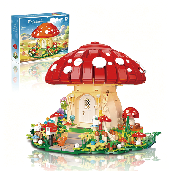 Mushroom Cottage Building Kit with Lush Botanicals  1296PCS Enchanted Forest Model with Animal Figures, Premium Display Piece for Home & Office