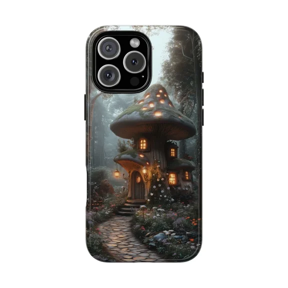 Mushroom Cottage Forest Nature Scene Case for iPhone 17 through 11 Pro Max