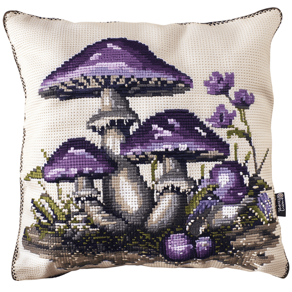 Mushroom Cross Stitch Kits pre Stamped Pillowcase , 45X45cm , Cross Stitch Kits for Kids (11 Count)