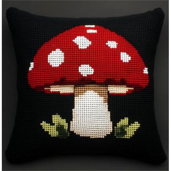 Mushroom Cross Stitch Pillow Cases Kit , 45X45cm , Cross Stitch Kits for Kids (11 Count)