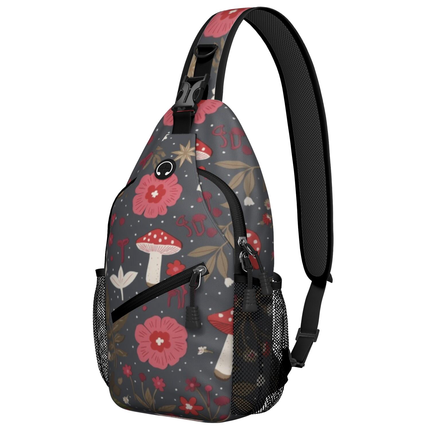 Mushroom Crossbody Sling Bag for Women Men Fashion Backpack Crossbody Shoulder Bag Chest Bag Travel Hiking Casual Sport Daypack