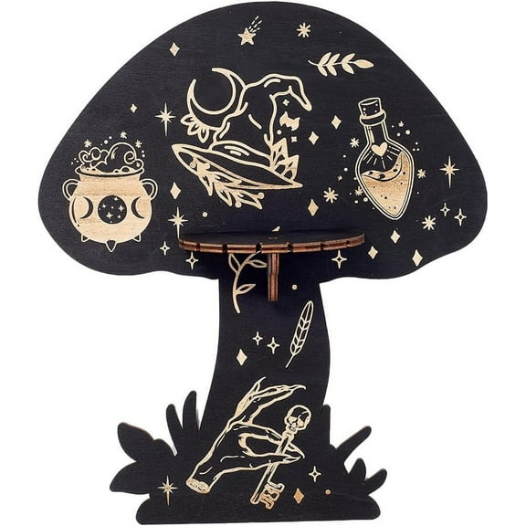 Mushroom Crystal Shelf Display Wall Crystal Shelf Witch Floating Shelves Large Wood Dowsing Pendulum Holder Stand Witchy Stuff Storage for Hanging Rock Spiritual 11.81x10.15Inch
