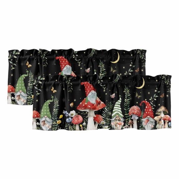Mushroom Curtain Valances for Windows, Kitchen Valance Window Treatments Panel 2 Pack, Botanical Watercolor Gnomes Butterfly Leaf Plant Rod Pocket Short Curtains for Bathroom Bedroom 42 x 18 Inch
