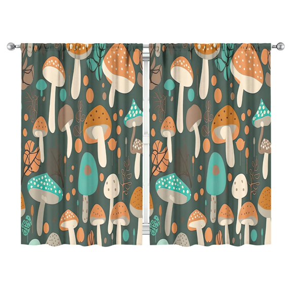 Mushroom Curtains-Blackout Curtains Bedroom Decor Living Room Darkening Grommet Window Drapes 2 Panels Set 52"x 84"