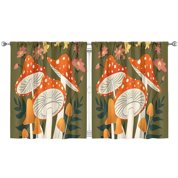 Mushroom Curtains-Blackout Curtains Bedroom Decor Living Room Darkening Grommet Window Drapes 2 Panels Set 53x63 inch