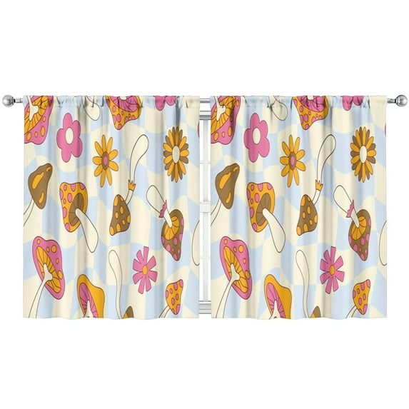 Mushroom Curtains-Blackout Curtains Bedroom Decor Living Room Darkening Grommet Window Drapes 2 Panels Set 53x63 inch