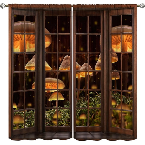 Mushroom Curtains,Magic Forest Mushroom Fantasy Design Pattern Window Curtains,Landscape Forest Rod Pocket Blackout Drapes for Bedroom Living Room 2 Panel 84x84in