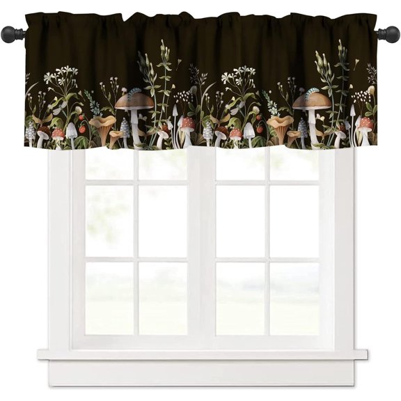 Mushroom Curtains Valance, Vintage Dragonfly Moth Animal Botanical Print Rustic Woodland Bedroom Living Room Kitchen Valance 54x18in