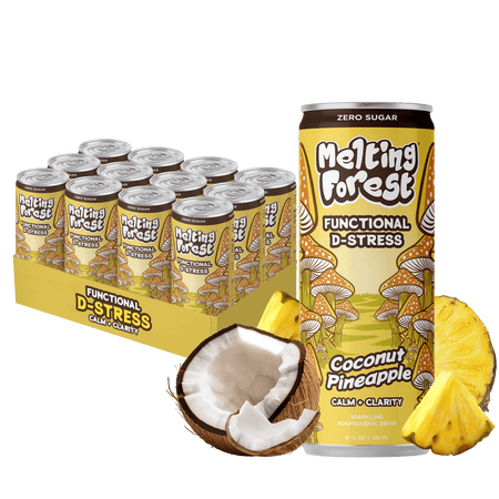 Melting Forest D-Stress Drink Coconut Pineapple Mushroom-Infused Seltzer 5 Calories Zero Sugar 12-Pack 12 fl oz